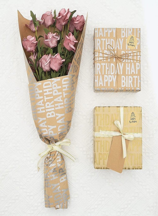 Geluode Happy Birthday Wrapping Paper For Men Boys Women Adults Kids Girls, Gift Wrapping Paper Recycled Multipack (7 Sheets,20 x 28 inches per sheet,27 Sq.ft. ttl.,) W/ 10 Gift Tags Jute Twine Tape Stickers - Image 4